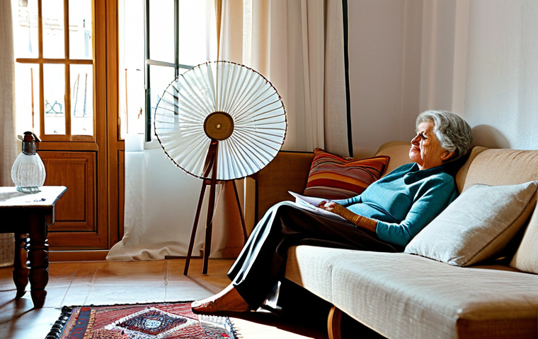 낮잠과 중년의 건강 - Siesta Time in Spain**
Prompt: A cozy and inviting living room in a Spanish home during siesta time...