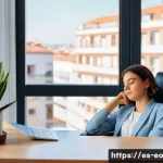Home 20 낮잠 후의 심리적 변화 - A serene afternoon office scene in Madrid, featuring a young professional woman taking a 20-minute p...