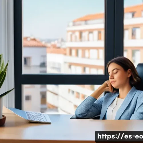 Home 32 낮잠 후의 심리적 변화 - A serene afternoon office scene in Madrid, featuring a young professional woman taking a 20-minute p...