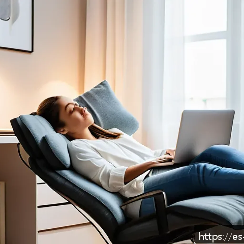 낮잠의 이론적 배경 - A serene home office scene in a modern Spanish apartment during early afternoon, featuring a young a...